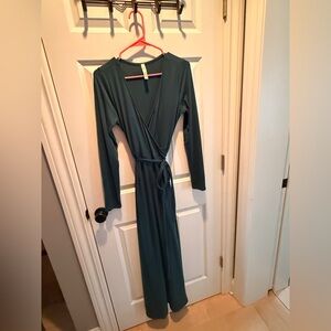 Lyss Loo Teal Long Sleeve Wrap Maxi Dress